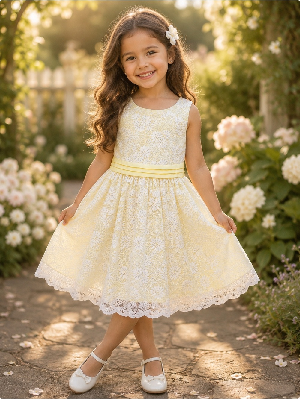 Jona Michelle Yellow Lace Ribbon Waist Party Dress Wedding Party Christmas